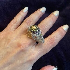 nOir Collection unique elephant ring w/multi color cubic zirconia stones. Size 8